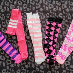 several pairs of pink socks