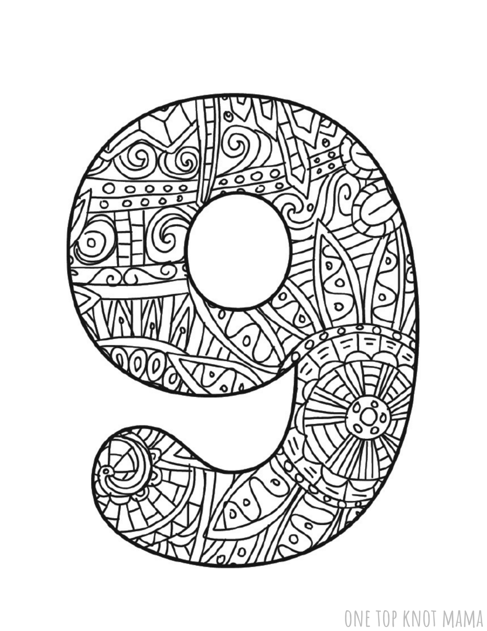 Free Coloring Pages Numbers 1-9 ⋆ One Top Knot Mama