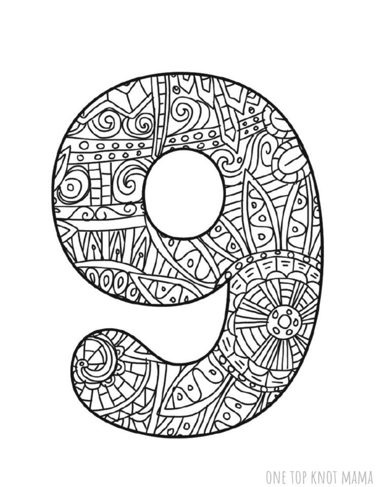 number 9 coloring pages for kids