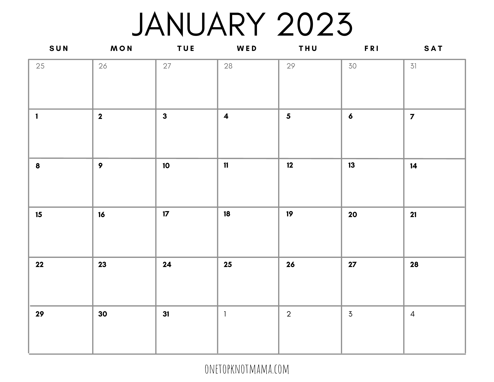 Free Printable 2023 Calendar Monthly Templates тлж One Top Knot Mama