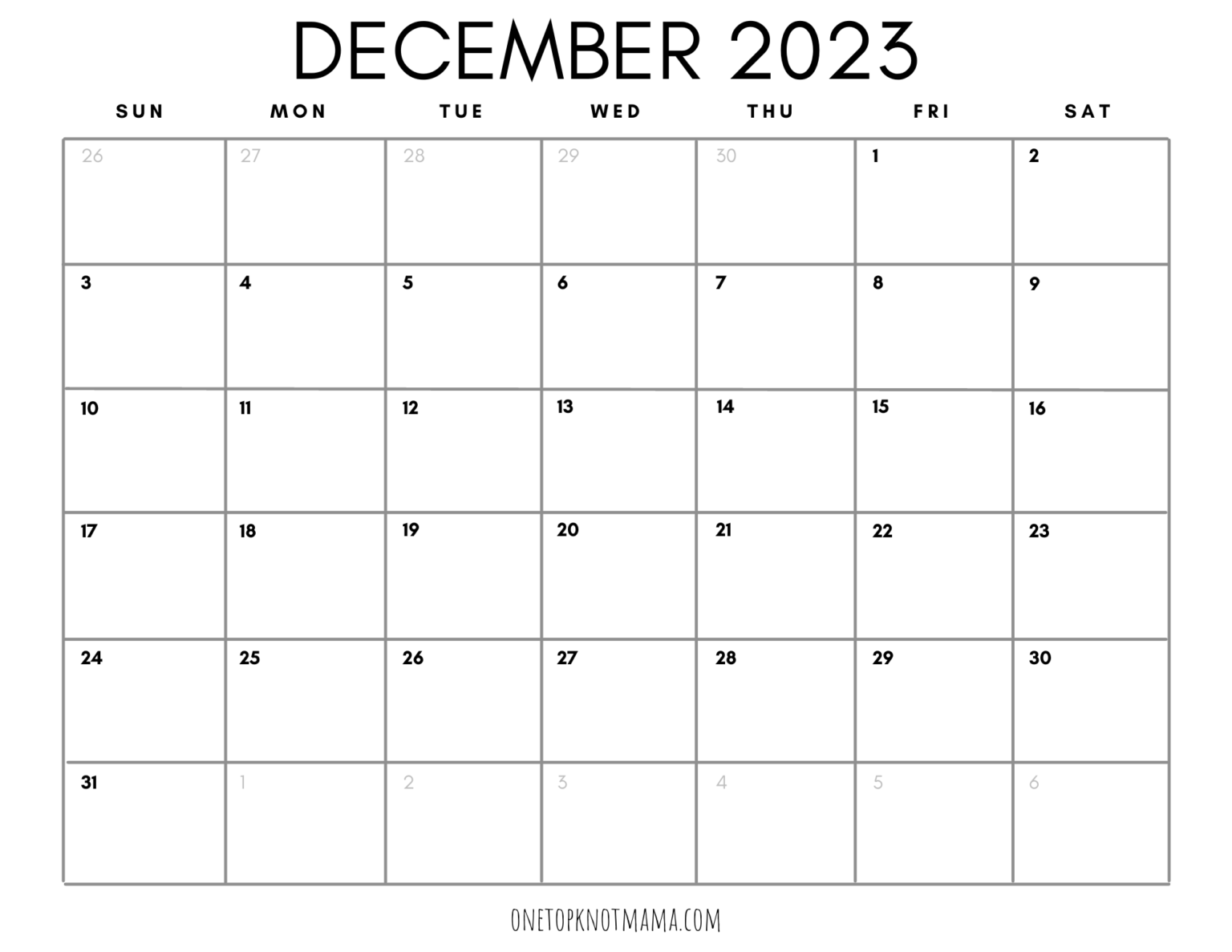 Free Printable 2023 Calendar Monthly Templates ⋆ One Top Knot Mama