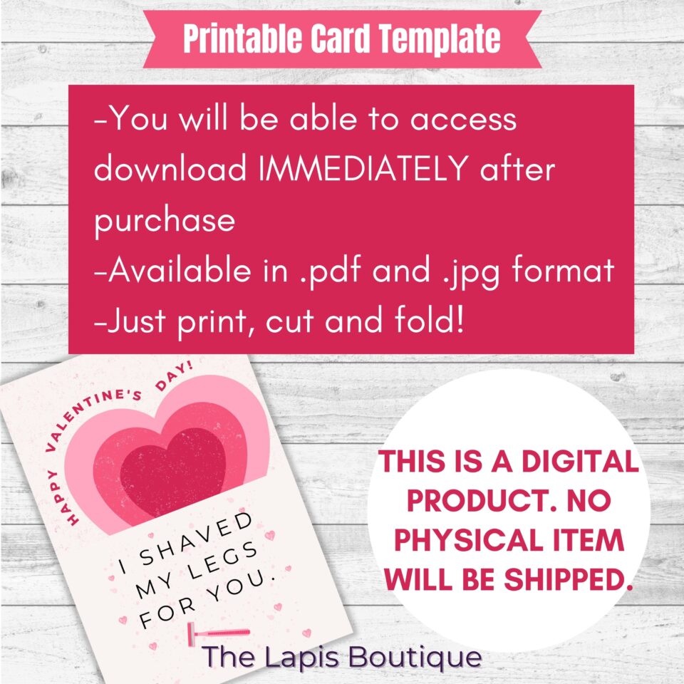 I shaved my legs for you printable digital download instructions