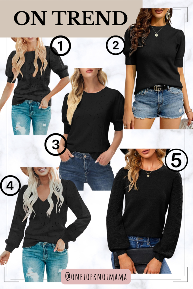 puff sleeve photo collage of black sweaters with puff sleeve