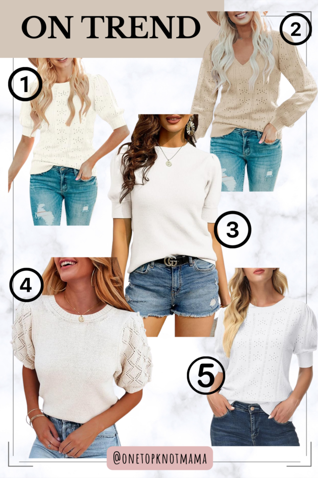 photo collage - white and beige puff sleeve sweaters for women