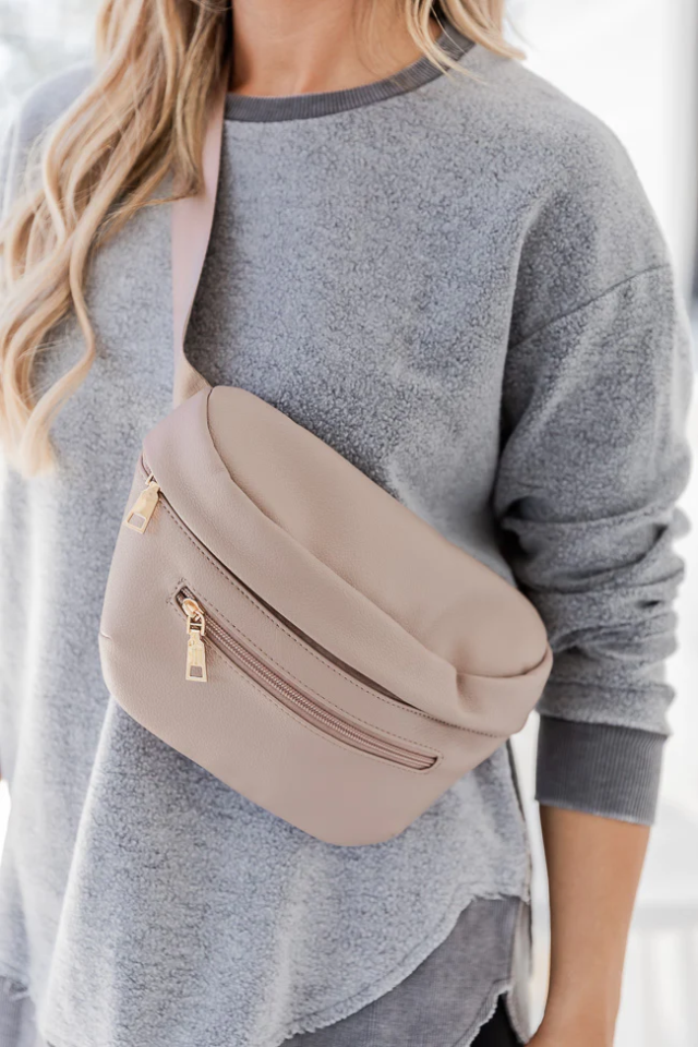 WISH YOU WERE TAUPE LEATHER BELT BAG