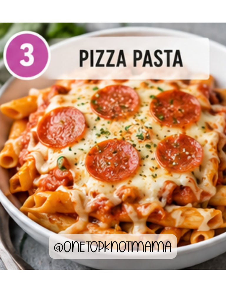 Easy crockpot pizza pasta with pepperoni, mozzarella cheese, marinara sauce, and hidden vegetables for picky eaters.