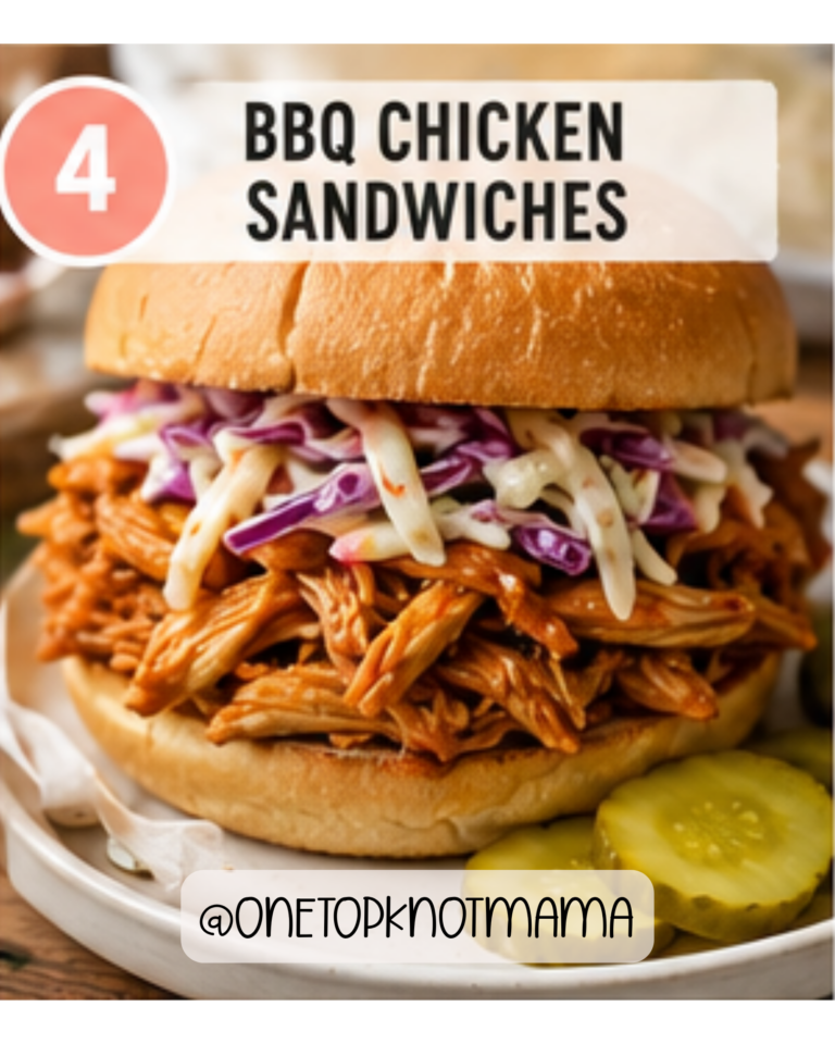 Slow cooker BBQ chicken sandwich topped with creamy coleslaw on a toasted bun for an easy summer dinner.