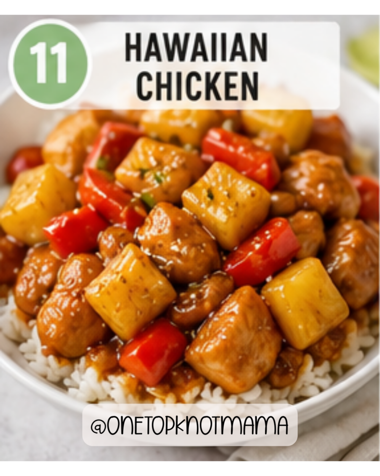 Sweet Hawaiian crockpot chicken with pineapple, bell peppers, and rice for an easy summer family dinner.