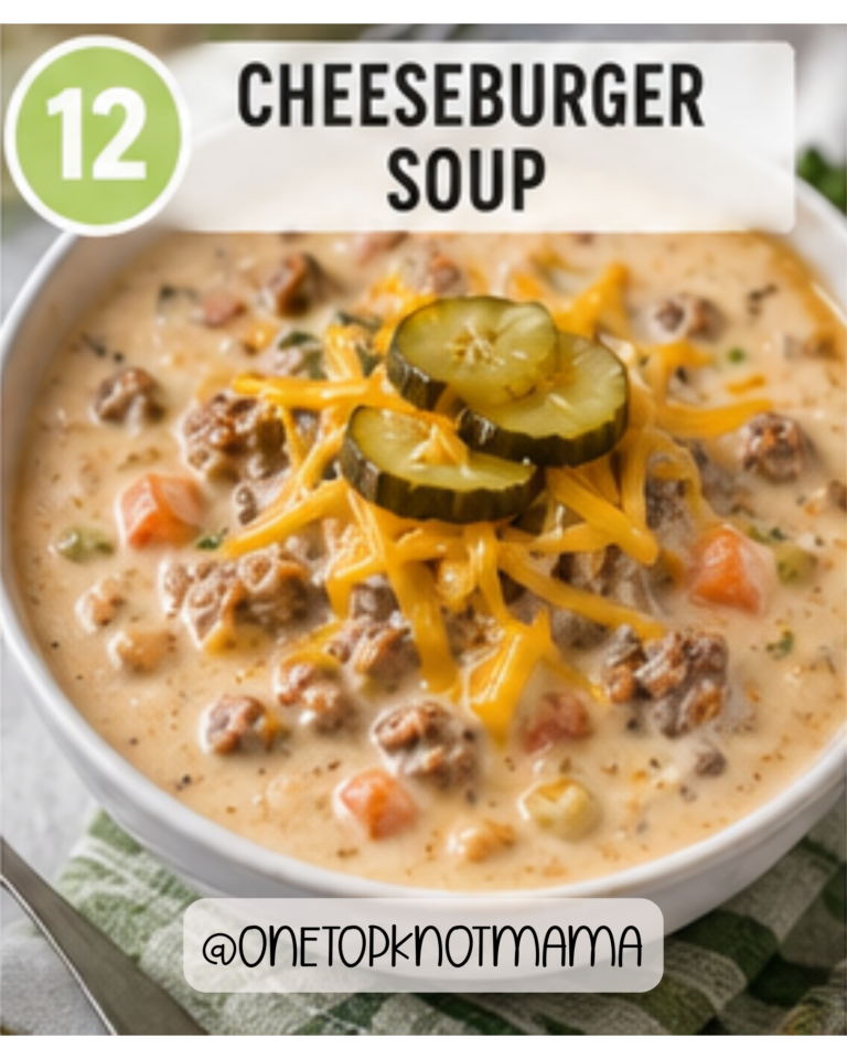Creamy slow cooker cheeseburger soup with ground beef, potatoes, cheddar cheese, and hidden cauliflower.